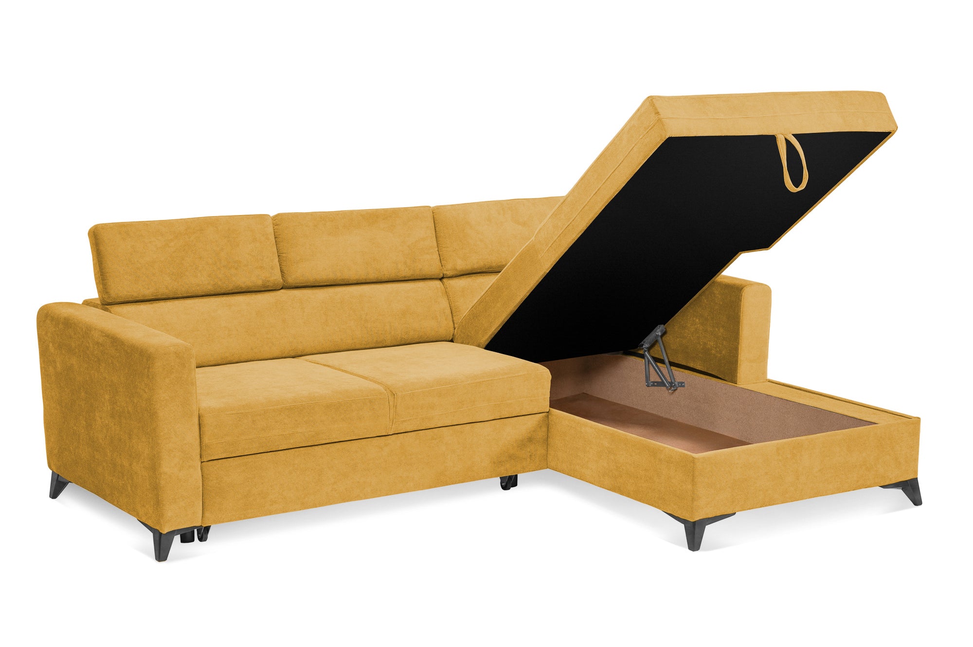 Canapea cu lada de depozitare integrată sub șezutul canapelei, culoare galben mustar - PrestigeHome