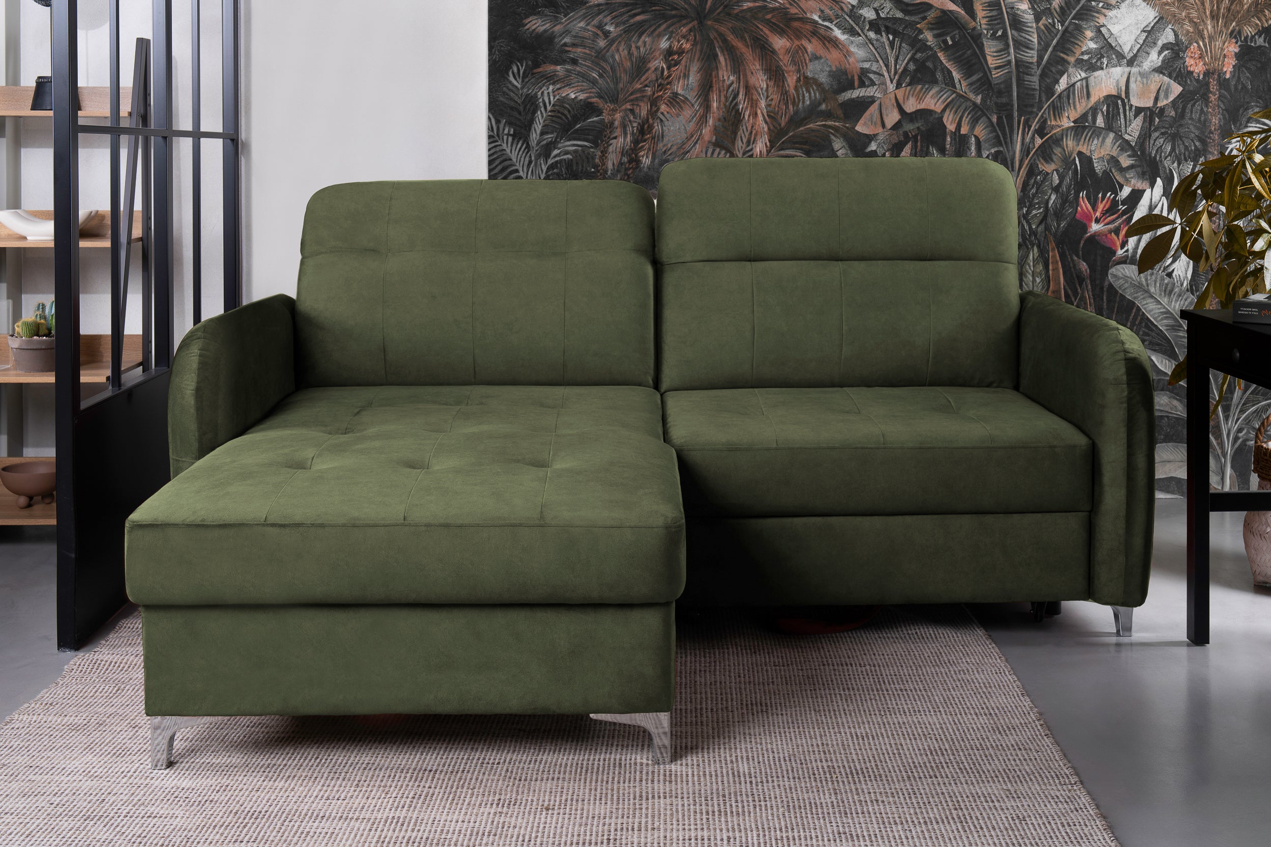 Coltar Extensibil STUDIO, cu lada depozitare, cu tetiere reglabile, 220 x 160 x 105 cm #color_Verde-Whisper