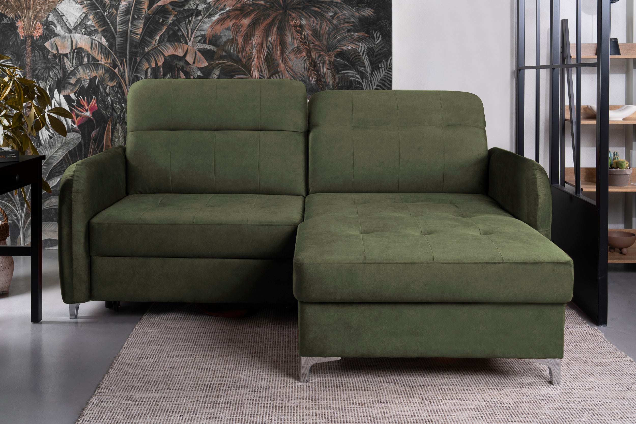 Coltar Extensibil STUDIO, cu lada depozitare, cu tetiere reglabile, 220 x 160 x 105 cm #color_Verde-Whisper