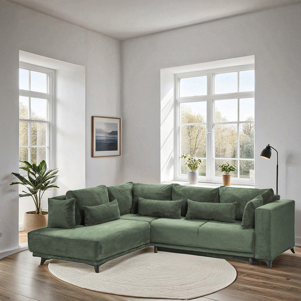 Colțar Extensibil NOMAD, cu ladă de depozitare, variante stânga/dreapta 280x215x90 cm, Prestigehome.ro, #color_Verde-Zoom