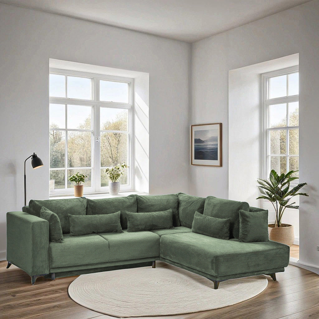 Colțar Extensibil NOMAD, cu ladă de depozitare, variante stânga/dreapta 280x215x90 cm, Prestigehome.ro, #color_Verde-Zoom