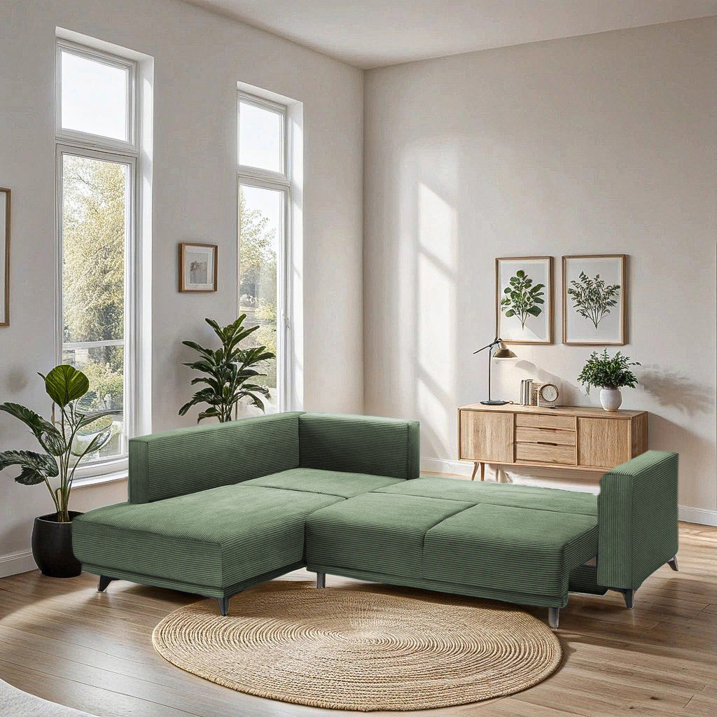 Colțar Extensibil NOMAD, cu ladă de depozitare, variante stânga/dreapta 280x215x90 cm, Prestigehome.ro, #color_Verde-Zoom