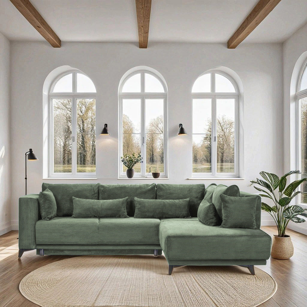 Colțar Extensibil NOMAD, cu ladă de depozitare, variante stânga/dreapta 280x215x90 cm, Prestigehome.ro, #color_Verde-Zoom