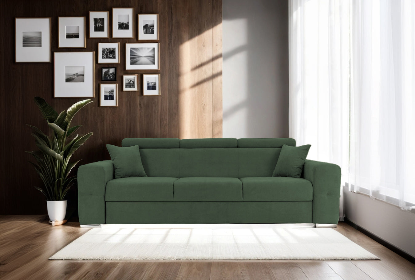 Canapea Extensibila 3 locuri BELLAGIO, cu tetiere, 235x95x85 cm - Prestigehome.ro - Canapea 3 Locuri - Prestige - #color_Verde-Enjoy