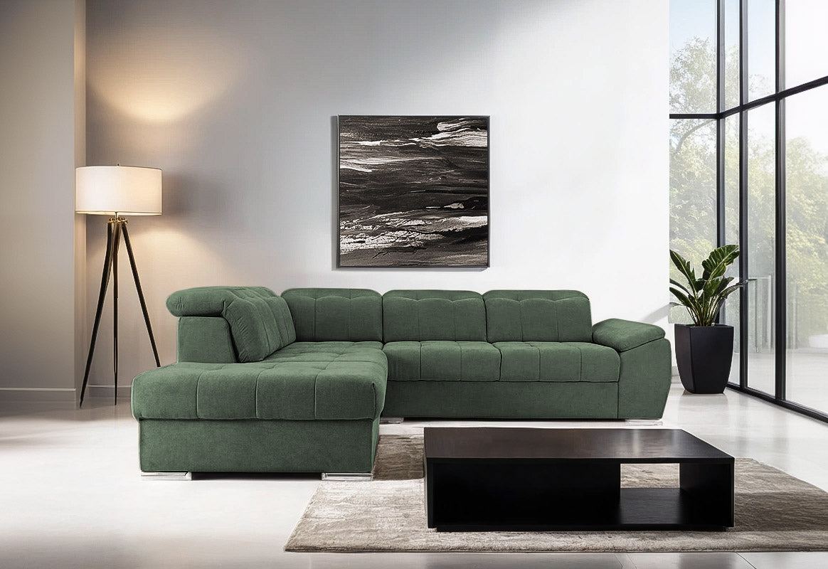 Coltar Extensibil pe dreapta ENZO, cu tetiere 265x230x80 cm #color_Verde-Enjoy