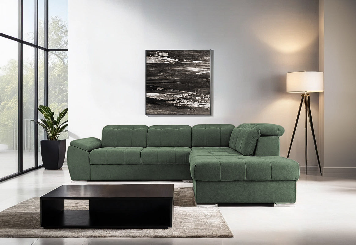 Coltar Extensibil pe dreapta ENZO, cu tetiere 265x230x80 cm #color_Verde-Enjoy