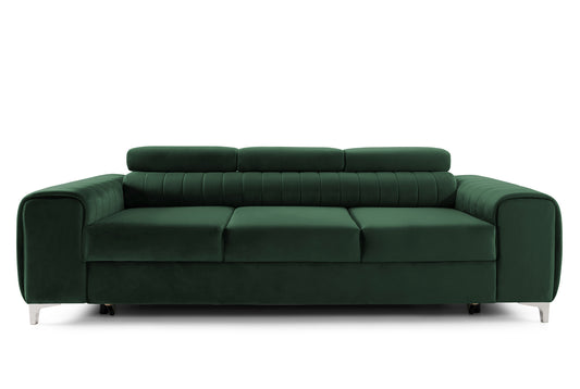 Canapea Extensibilă 3 locuri TIME, cu tetiere reglabile, cu suport lombar, 255x97x94 cm #color_Verde-Padure-Velluto