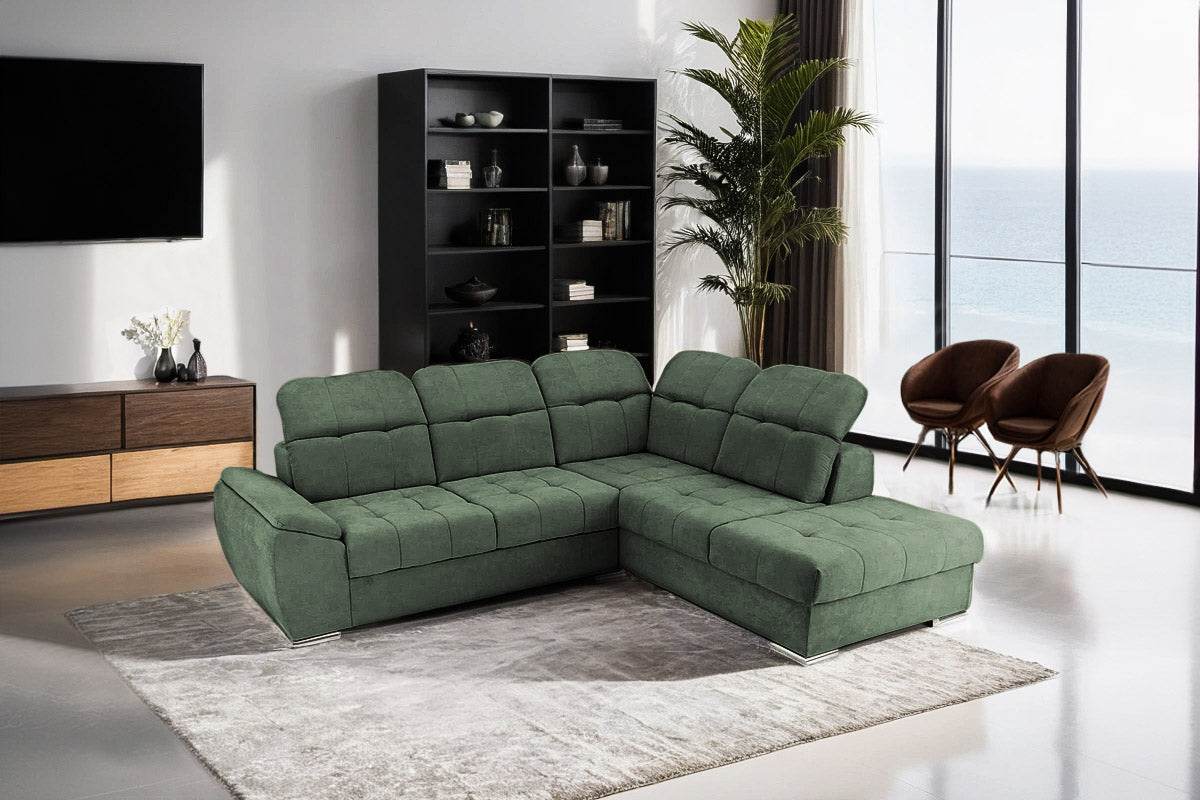 Coltar Extensibil pe dreapta ENZO, cu tetiere 265x230x80 cm #color_Verde-Enjoy