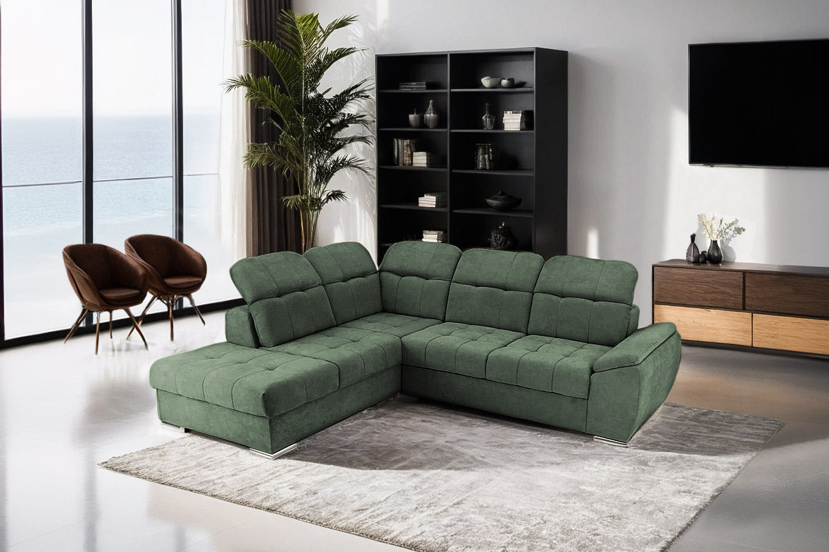 Coltar Extensibil pe dreapta ENZO, cu tetiere 265x230x80 cm #color_Verde-Enjoy