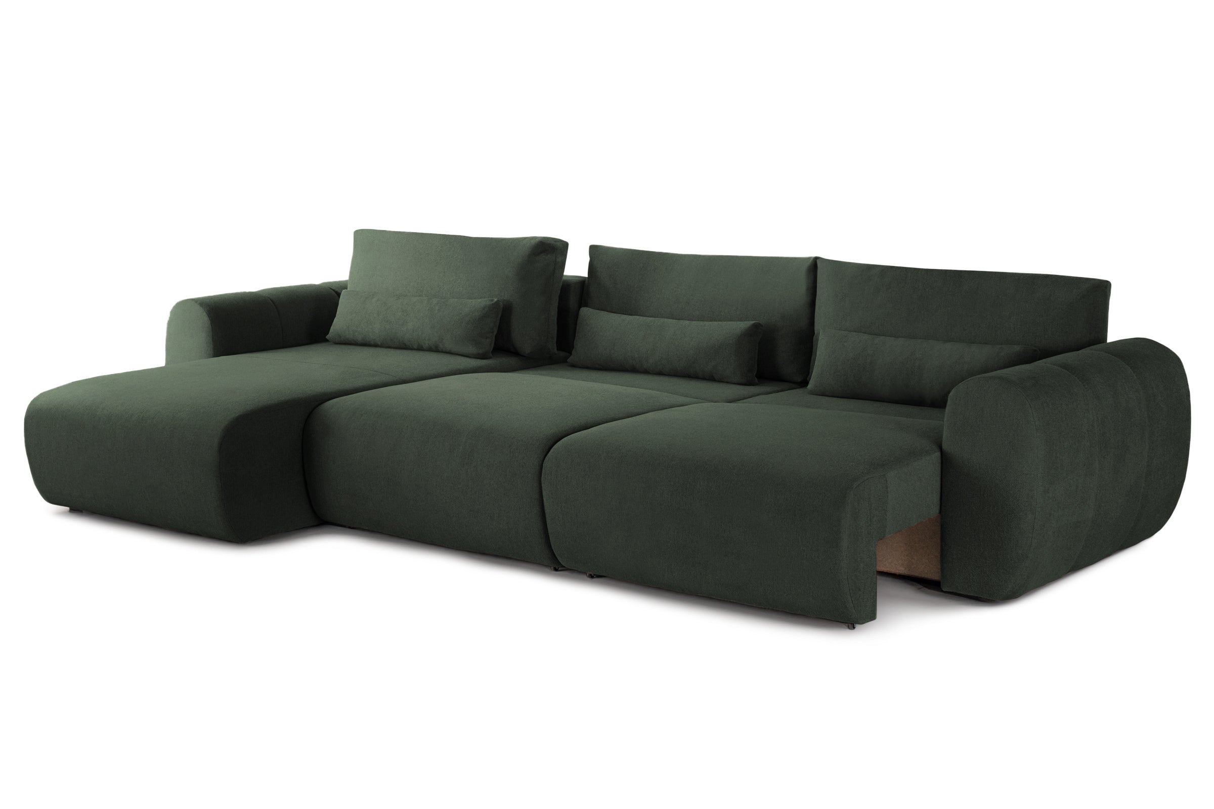 Colțar Extensibil VERSA, cu 2 lăzi depozitare, șezlong interschimbabil, 357x190x87 cm, #color_Verde-Inchis-Loft