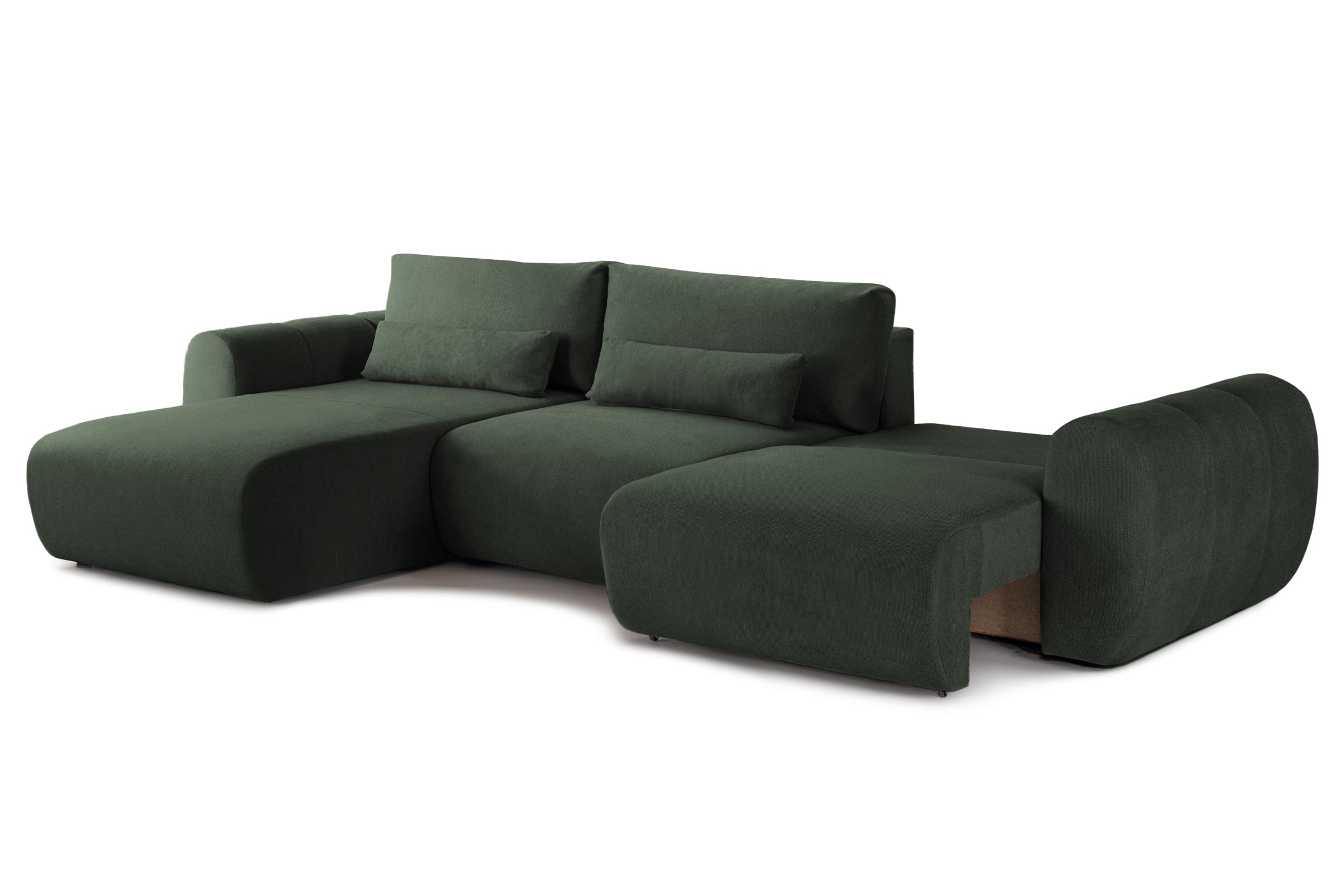 Colțar Extensibil VERSA, cu 2 lăzi depozitare, șezlong interschimbabil, 357x190x87 cm, #color_Verde-Inchis-Loft