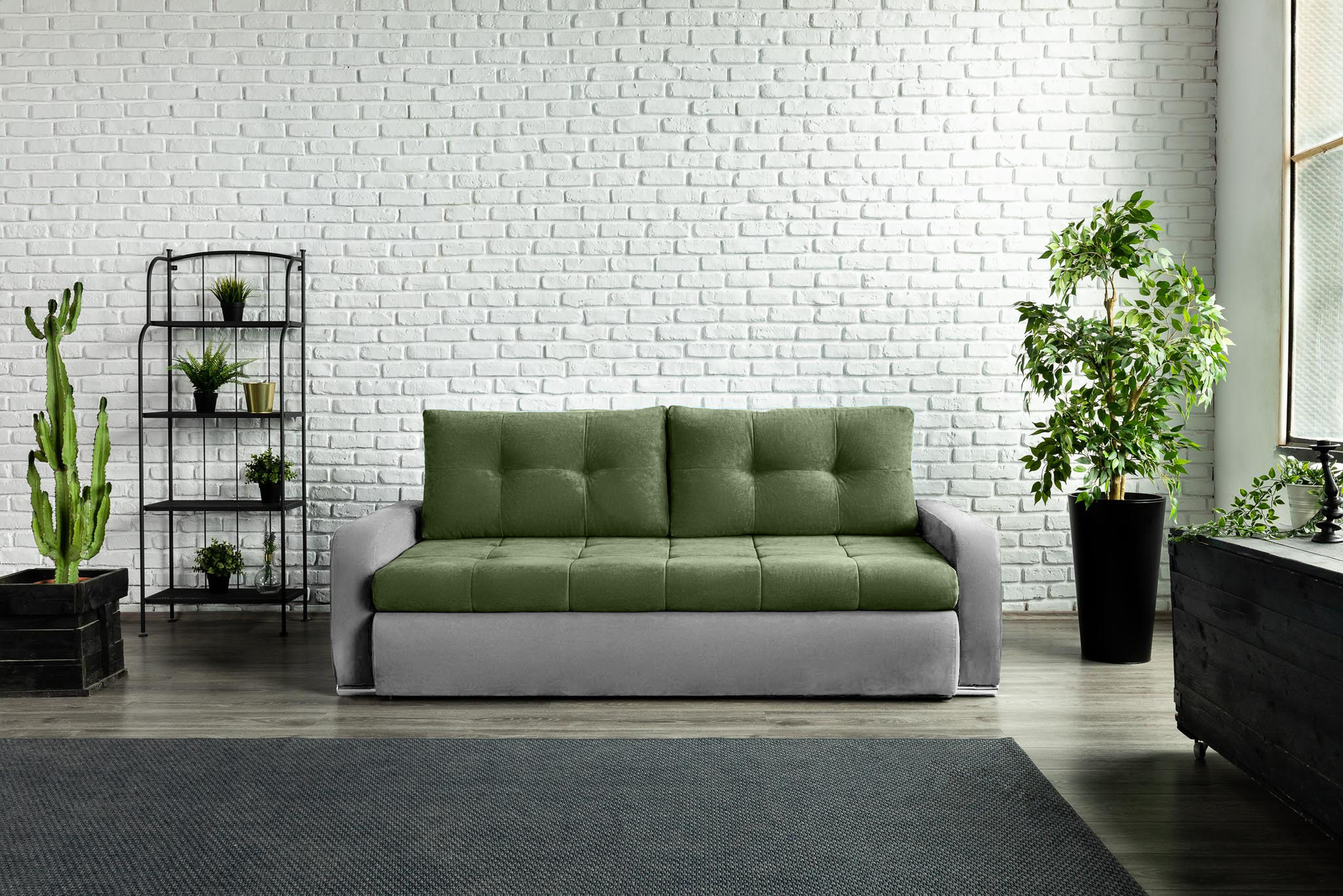 Canapea Extensibilă 3 locuri  VENETIA, cu ladă de depozitare, 220x100x90 cm, #color_Verde-Gri-Deschis-Enjoy