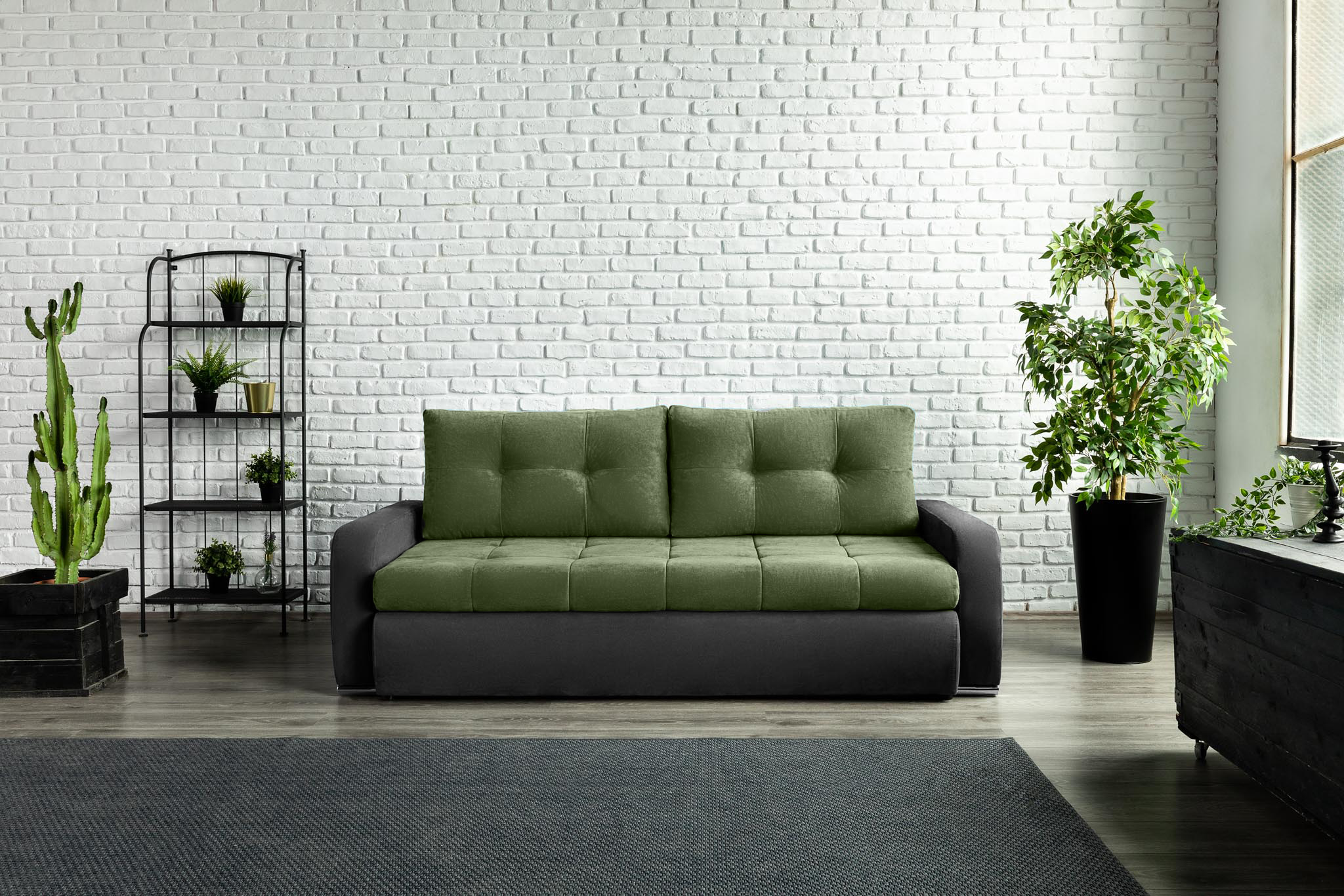 Canapea Extensibilă 3 locuri  VENETIA, cu ladă de depozitare, 220x100x90 cm, #color_Verde-Gri-Inchis-Enjoy