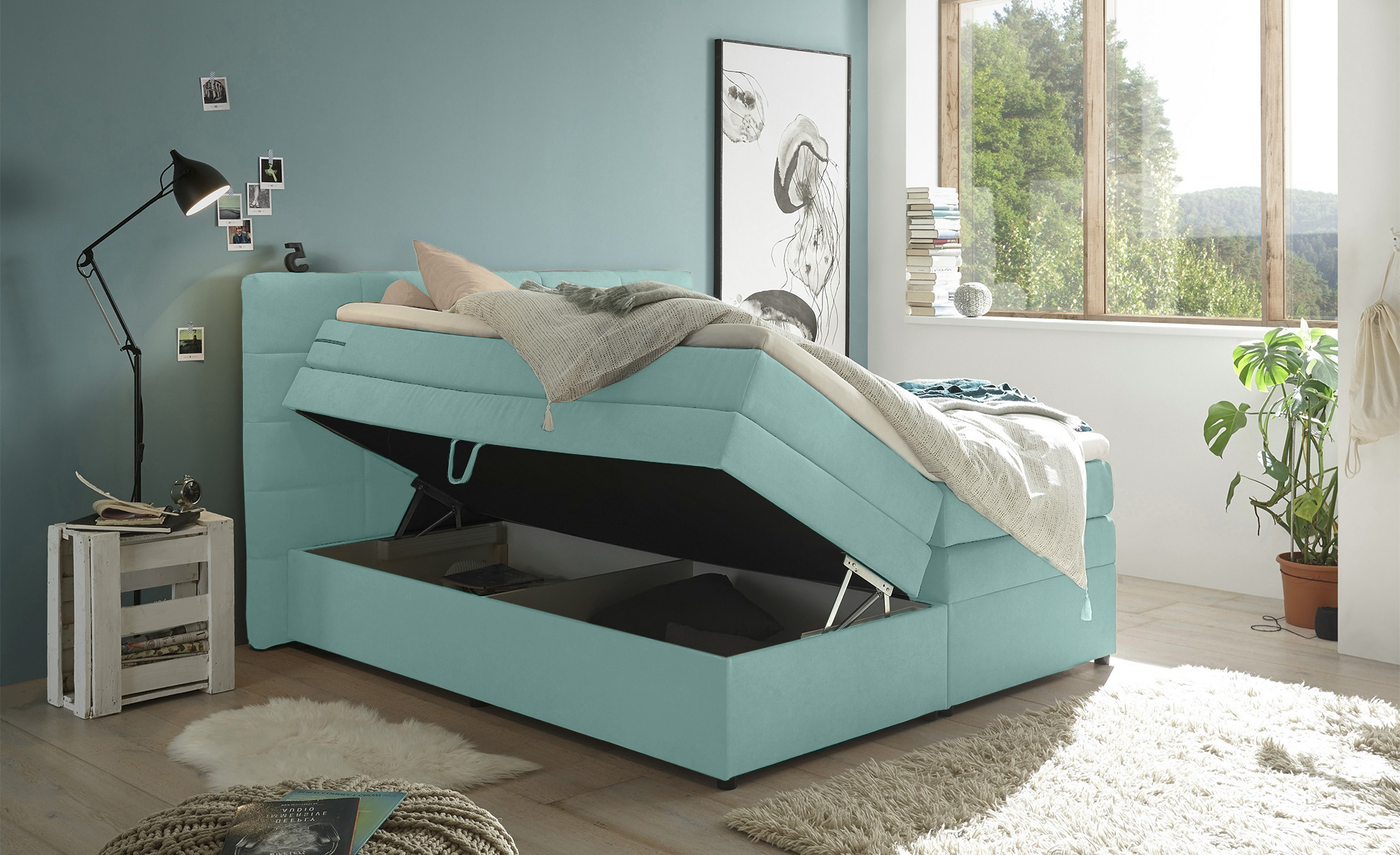 Pat Boxspring Gibson, cu lada de depozitare, Menta, Prestigehome.ro, Prestige, #Color_Menta-Enjoy