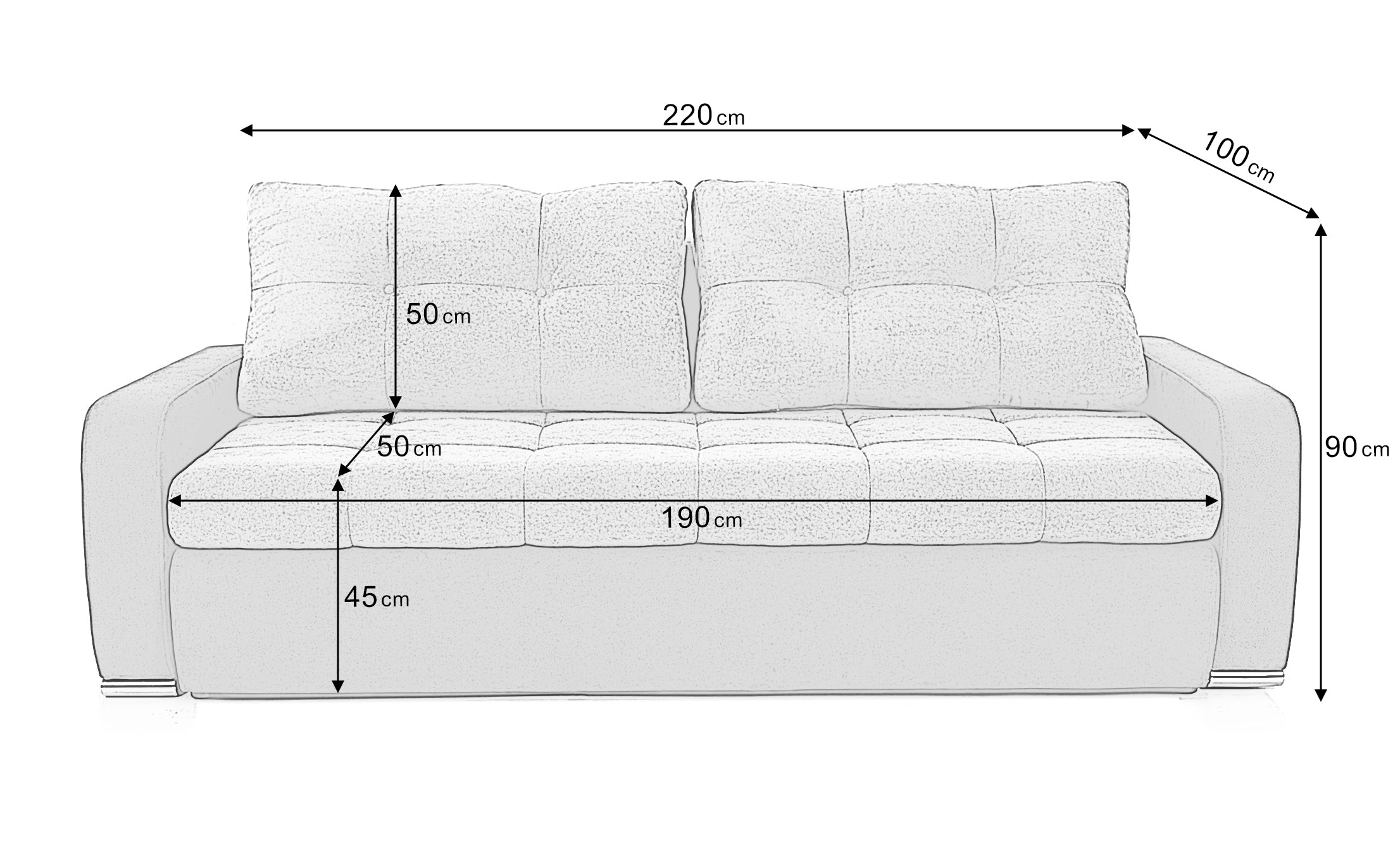 Canapea Extensibilă 3 locuri  VENETIA, cu ladă de depozitare, 220x100x90 cm